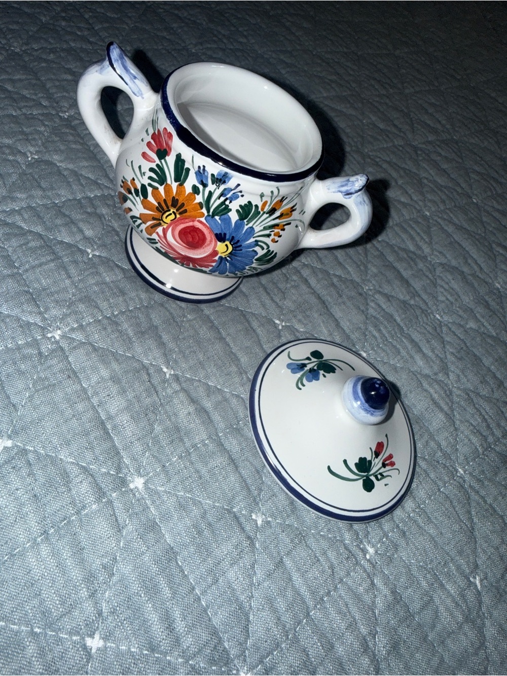 Hand-Painted Floral Small B Melchiorre Ceramic Sugar Bowl - Picture 2 of 5